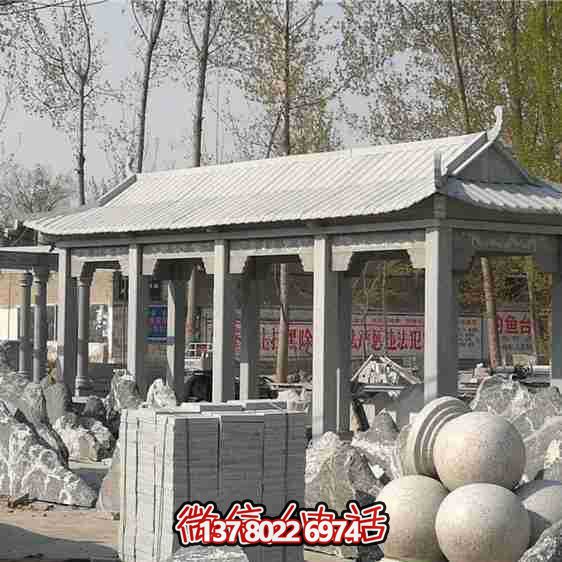 涼亭雕塑-寺院戶(hù)外擺放仿古建長(cháng)廊青石涼亭