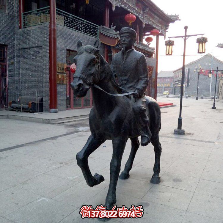 景區景點(diǎn)玻璃鋼仿銅騎馬的人物景觀(guān)