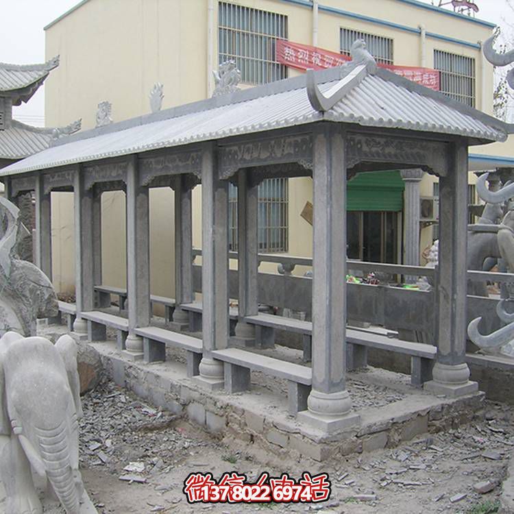 公園擺放青石仿古長(cháng)廊石涼亭雕塑