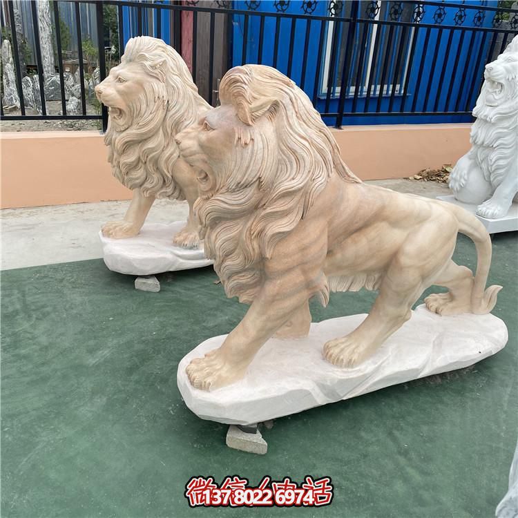 晚霞紅大理石石雕園林景觀(guān)獅子雕塑