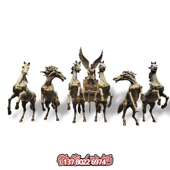 小區別墅戶(hù)外擺放玻璃鋼仿銅阿波羅戰車(chē)雕塑