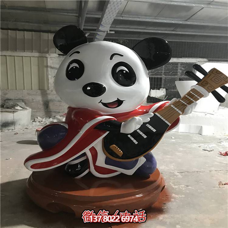玻璃鋼卡通熊貓彈琴公仔游樂(lè )園擺件