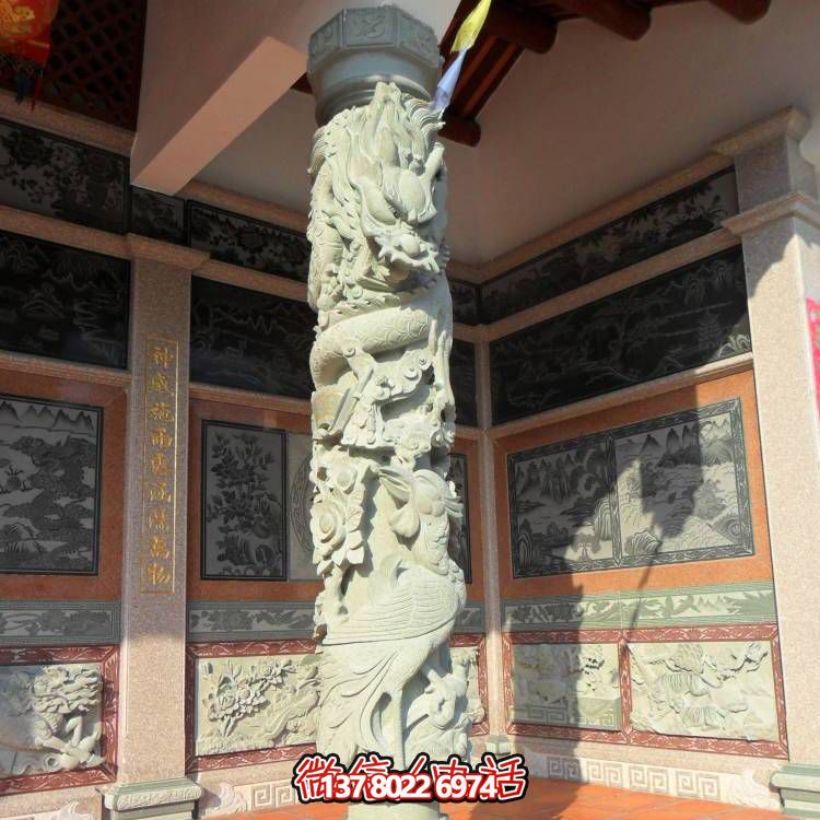 石雕纏龍柱景觀(guān)文化石柱花崗巖盤(pán)龍柱雕刻寺廟龍柱雕塑