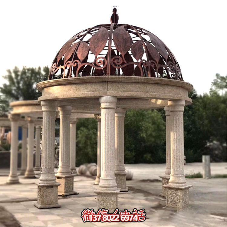 酒店園林景觀(guān)花鋼巖羅馬柱鑄銅鏤空頂西式?jīng)鐾? title=