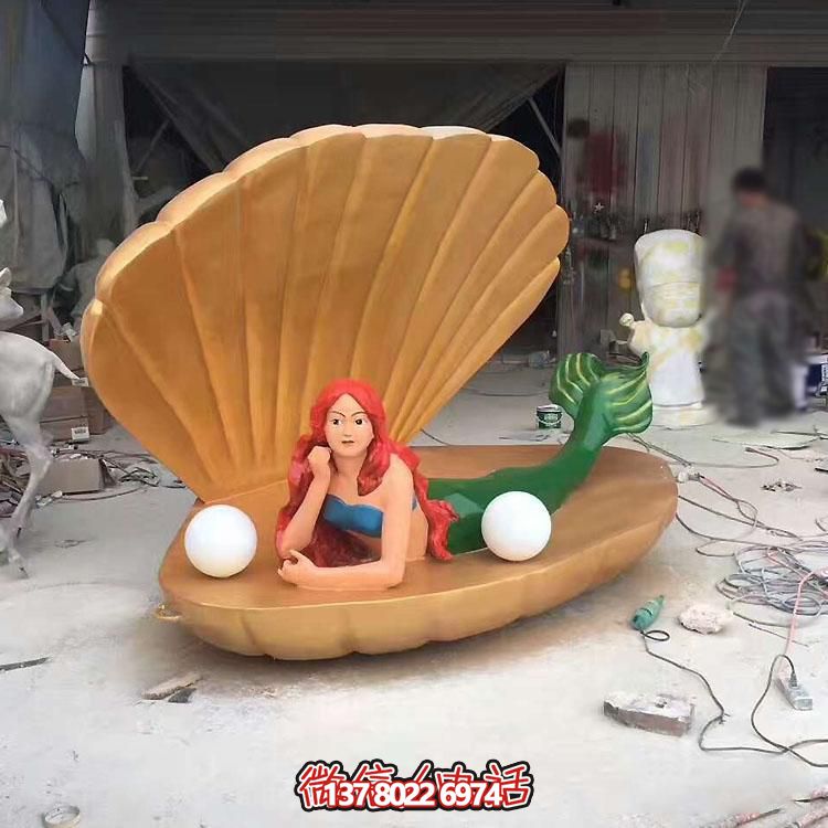 游樂(lè )場(chǎng)創(chuàng  )意玻璃鋼彩繪景觀(guān)卡通美人魚(yú)雕塑擺件