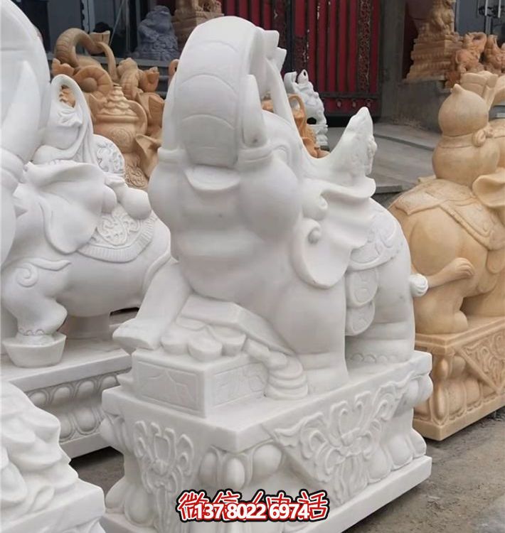 漢白玉石雕戶(hù)外園林景觀(guān)大象雕塑