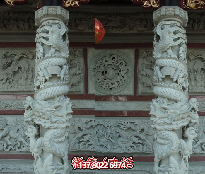 寺廟景區大殿門(mén)前大理石龍柱石雕 寺廟景區大殿門(mén)前大理石龍柱石雕