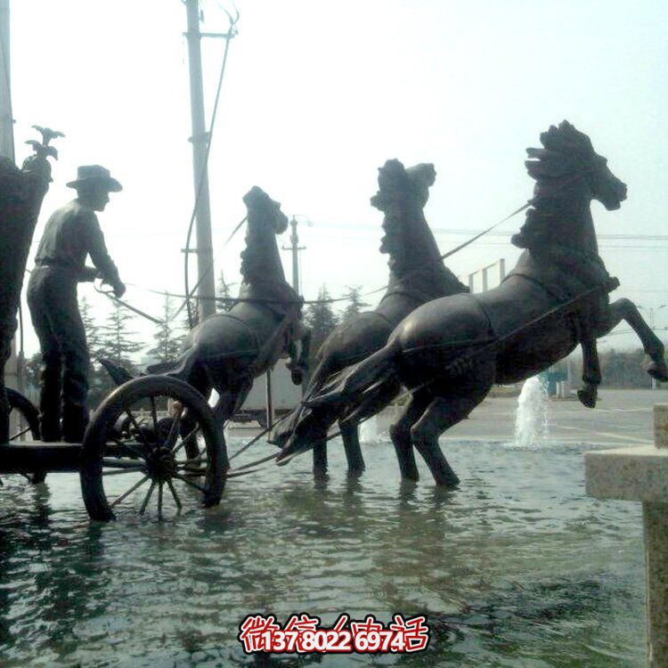 戶(hù)外園林景觀(guān)玻璃鋼仿銅馬車(chē)景觀(guān)雕塑