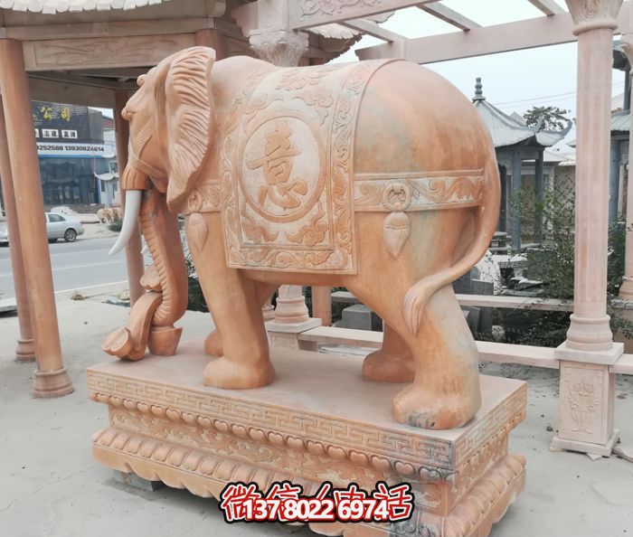 酒店創(chuàng )意晚霞紅石雕大象雕塑 酒店創(chuàng )意晚霞紅石雕大象雕塑