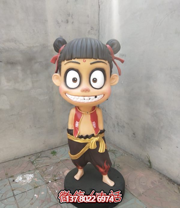 小區廣場(chǎng)玻璃鋼卡通魔童哪吒雕塑