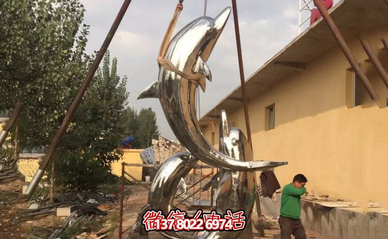戶(hù)外園林擺放大型不銹鋼海豚雕塑