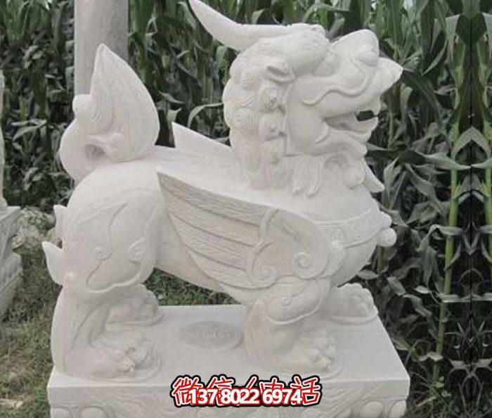 戶(hù)外景區漢白玉石雕帶翅膀的貔貅雕塑 戶(hù)外景區漢白玉石雕帶翅膀的貔貅雕塑