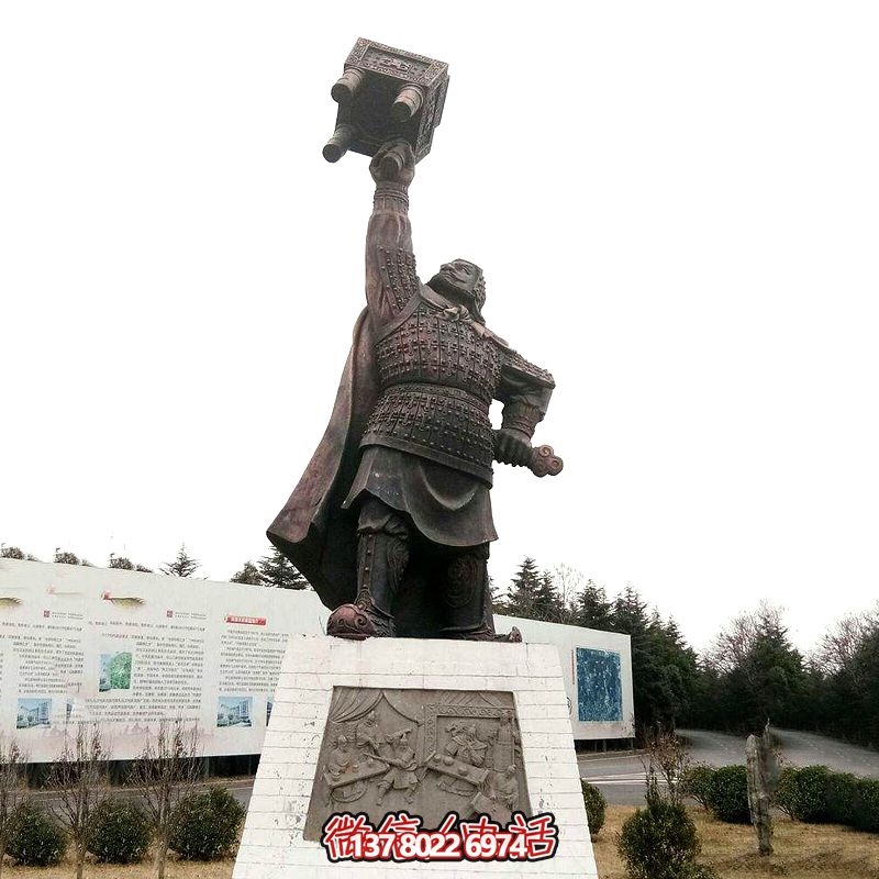 戶(hù)外景區創(chuàng  )意銅雕戰士手拿鼎雕塑