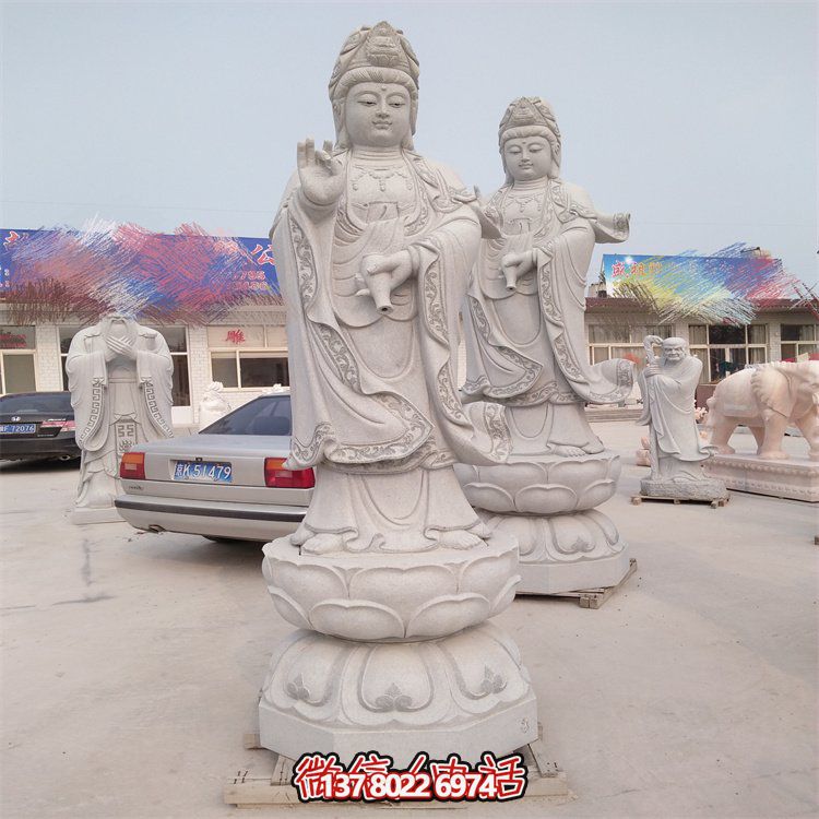 寺院擺放大型砂巖雕刻滴水觀(guān)音雕像