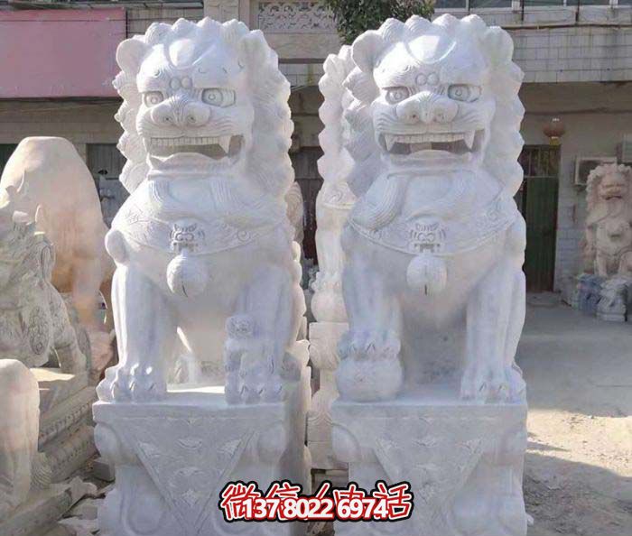 祠堂漢白玉石雕一對看大門(mén)口的鎮宅獅子雕塑 祠堂漢白玉石雕一對看大門(mén)口的鎮宅獅子雕塑