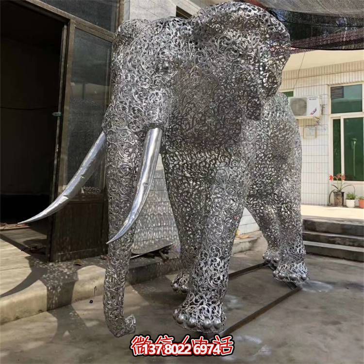 大型不銹鋼鏤空大象雕塑鐵藝網(wǎng)格發(fā)光動(dòng)物戶(hù)外園林景觀(guān)小品
