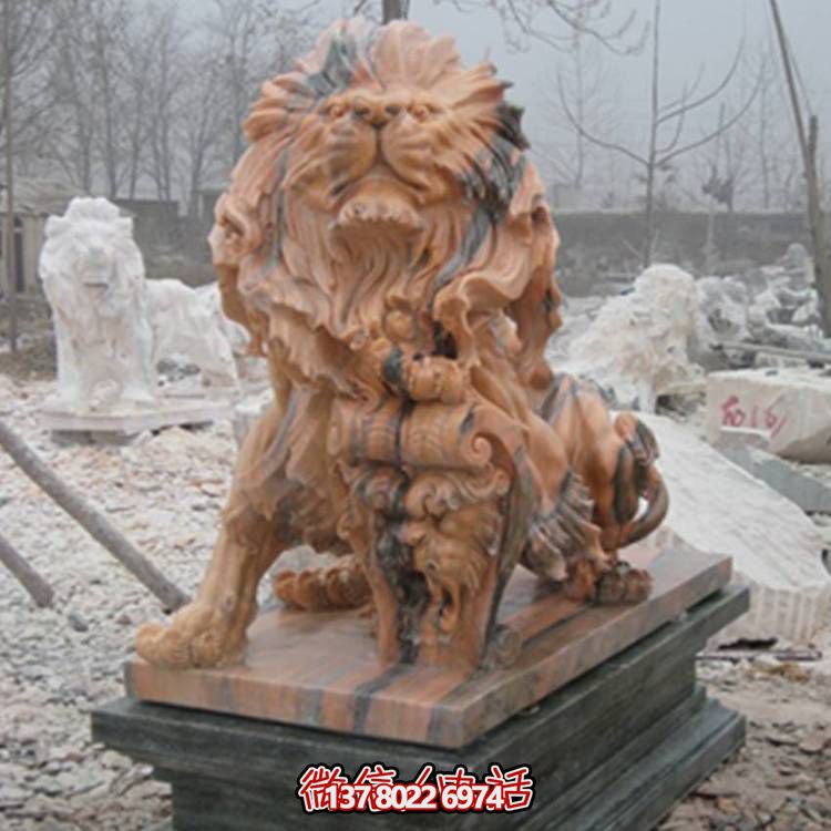 晚霞紅花崗巖石雕大型工廠(chǎng)大型獅子雕塑