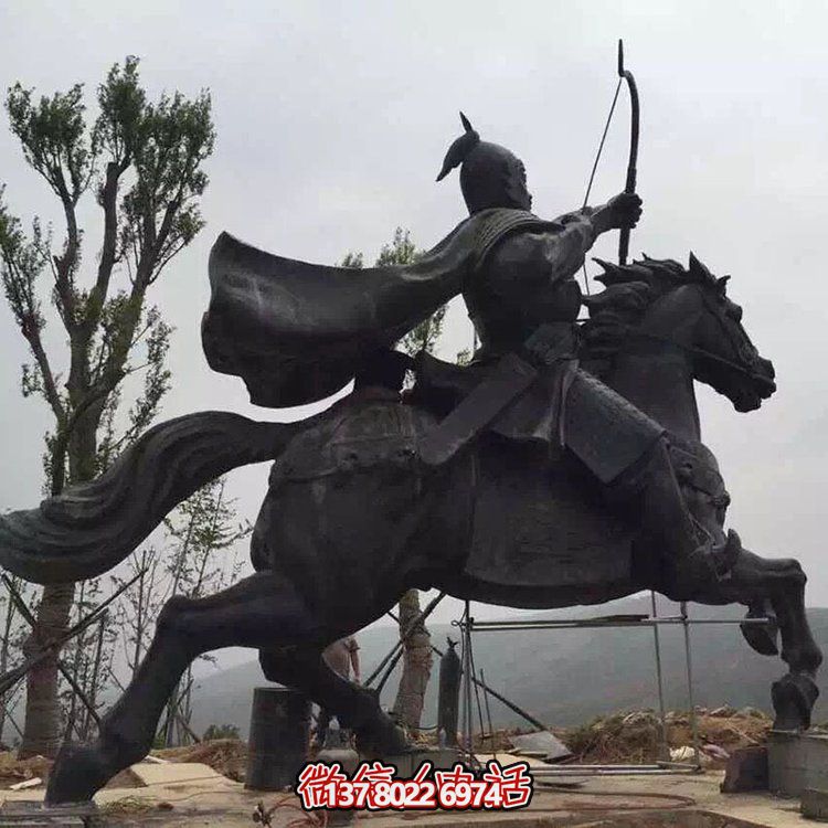 玻璃鋼仿銅戶(hù)外園林大型銅騎馬射箭的人物景觀(guān)擺件