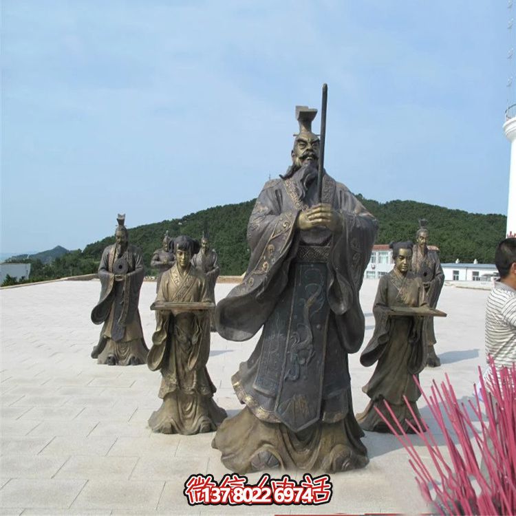景區廣場(chǎng)秦始皇祭祀銅雕情景小品雕塑