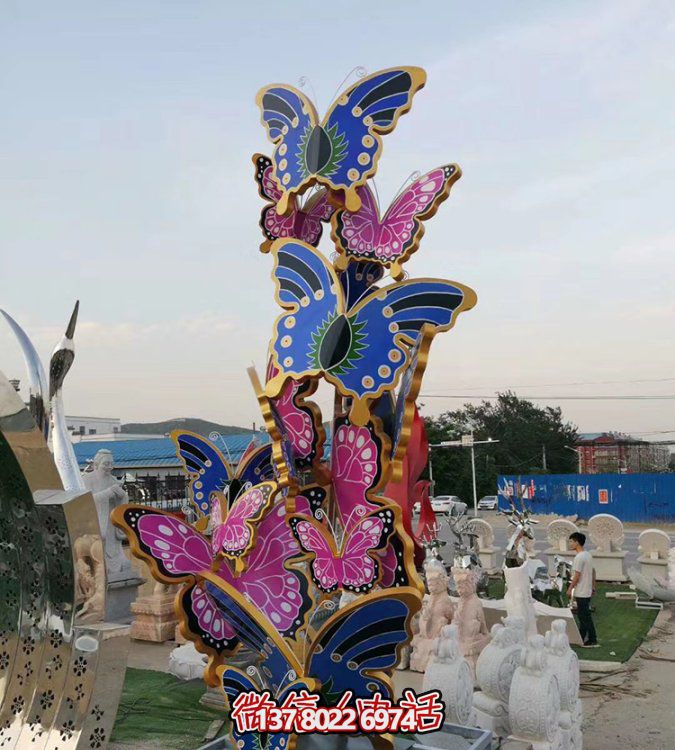 園林廣場(chǎng)不銹鋼彩繪戶(hù)外園林景觀(guān)發(fā)光群飛的蝴蝶